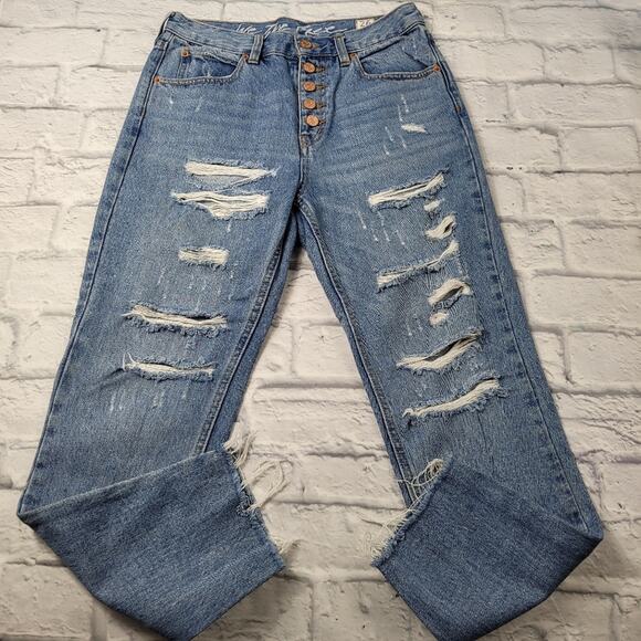 We the Free Jeans size 26 Regular High Rise Destroyed Exposed Copper Button Fly - Picture 4 of 16